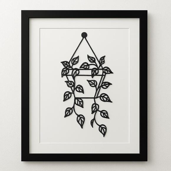 Minimalist Hanging Plant 3D Line Art Print 8x10 Matte Board Botanical Wall Decor - Picture 1 of 3